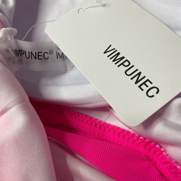 Vimpunec Women One Piece Tummy Control One Shoulder Mesh Pink Swimsuit Dress NWT - Picture 15 of 15